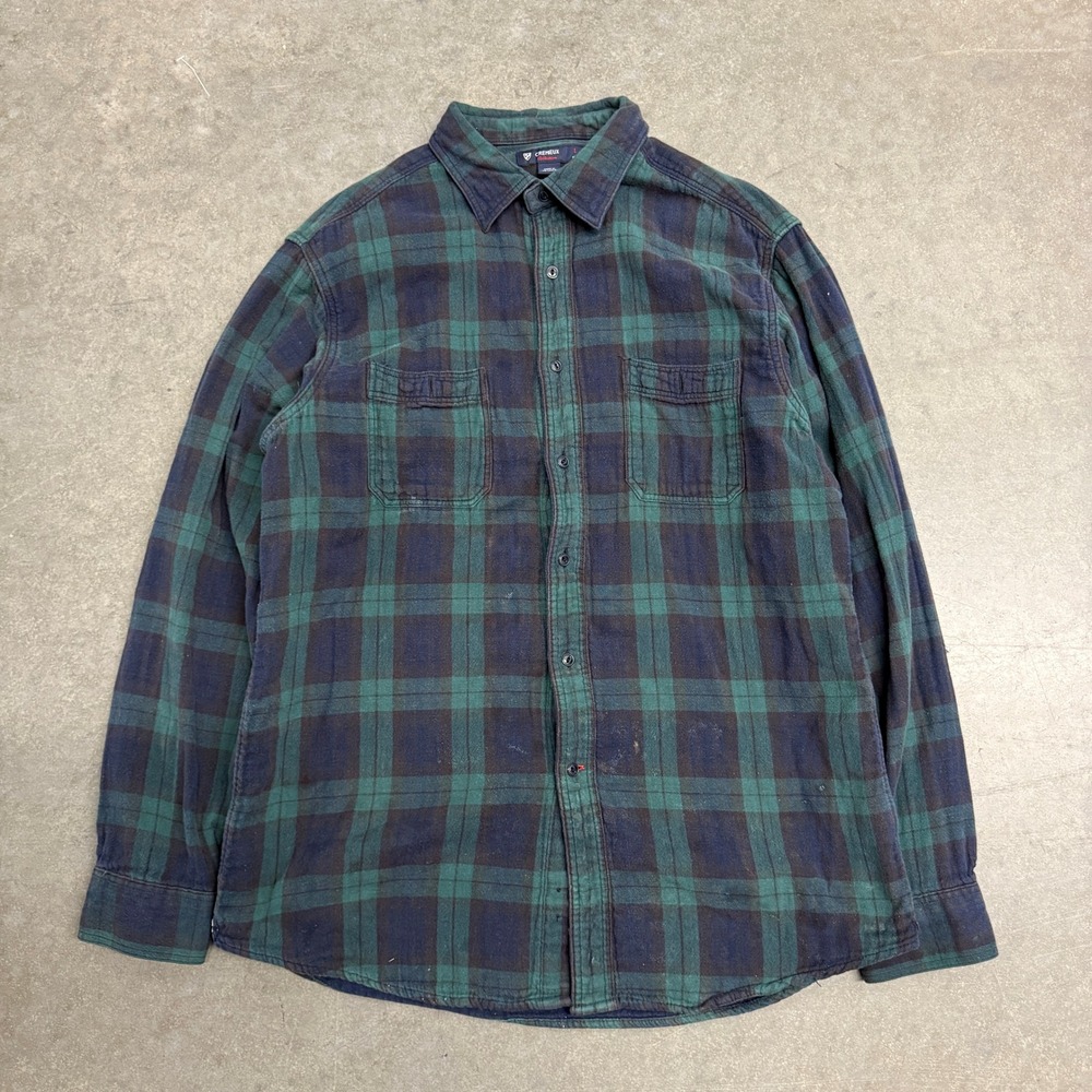 Cremieux Collection Mens Large Green Navy Blue Plaid Flannel Button Down Shirt